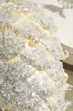 11" Pinecone Ornament with Jewel - Cream