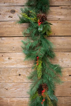 72” Pine Garland with Pinecones & Berries