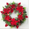 32” Pine Wreath With Poinsettias & Ball Ornaments