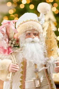 21" Pink Champagne Santa With Sack And Tree