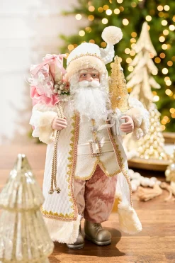 21" Pink Champagne Santa With Sack And Tree