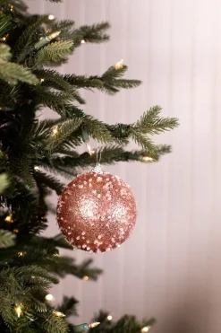 4.5” Pink Glitter Sequin Iced Ball Christmas Ornaments