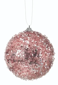 4.5” Pink Glitter Sequin Iced Ball Christmas Ornaments