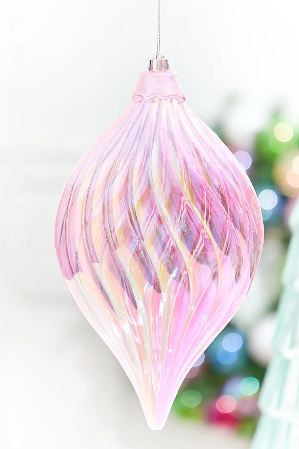 11" Pink Iridescent Drop Ornament