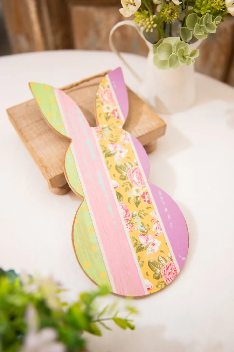 10" Pink/Lavender/Yellow/Green Pattern Rabbit
