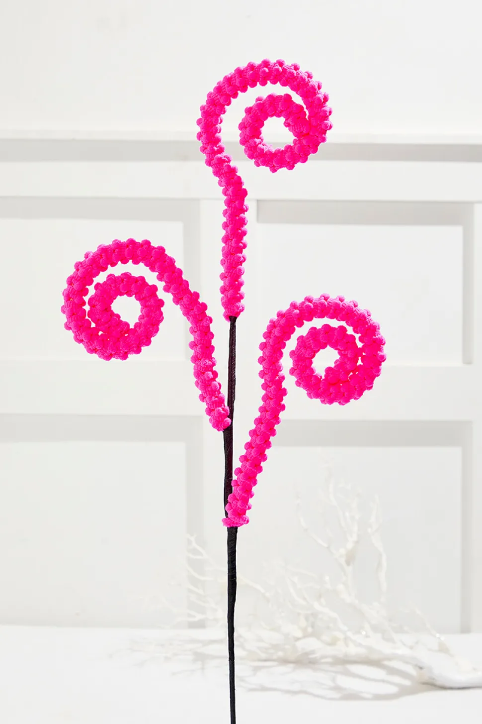 28" Pink Puff Chenille Spiral Curly Spray