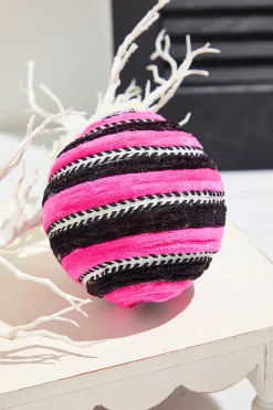 5" Pink Velvet Stripe Ball Ornament