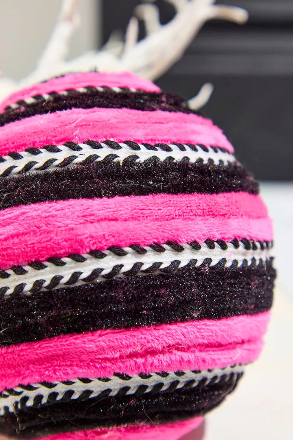5" Pink Velvet Stripe Ball Ornament