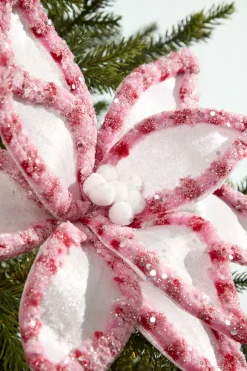 22" Pink & White Candy with Snowglitter Poinsettia Stem