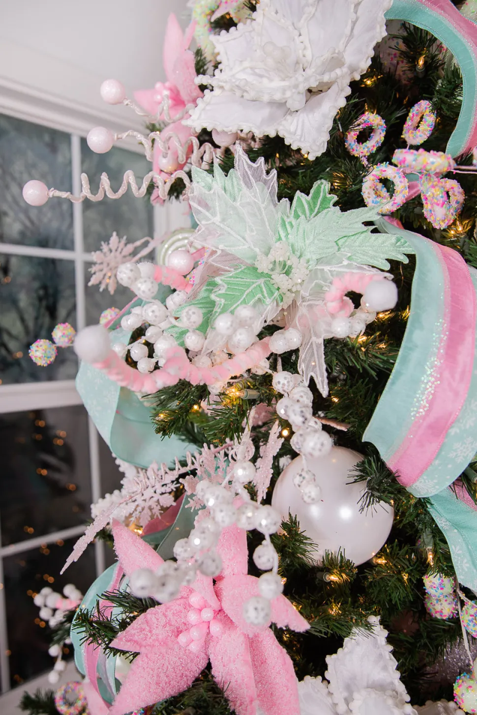 25” Pink & White Velvet Corkscrew Spray