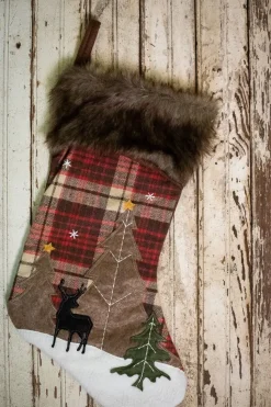 20” Plaid Deer Stocking with Faux Fur Cuff