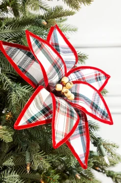 23" Plaid Poinsettia Stem - Red and Green