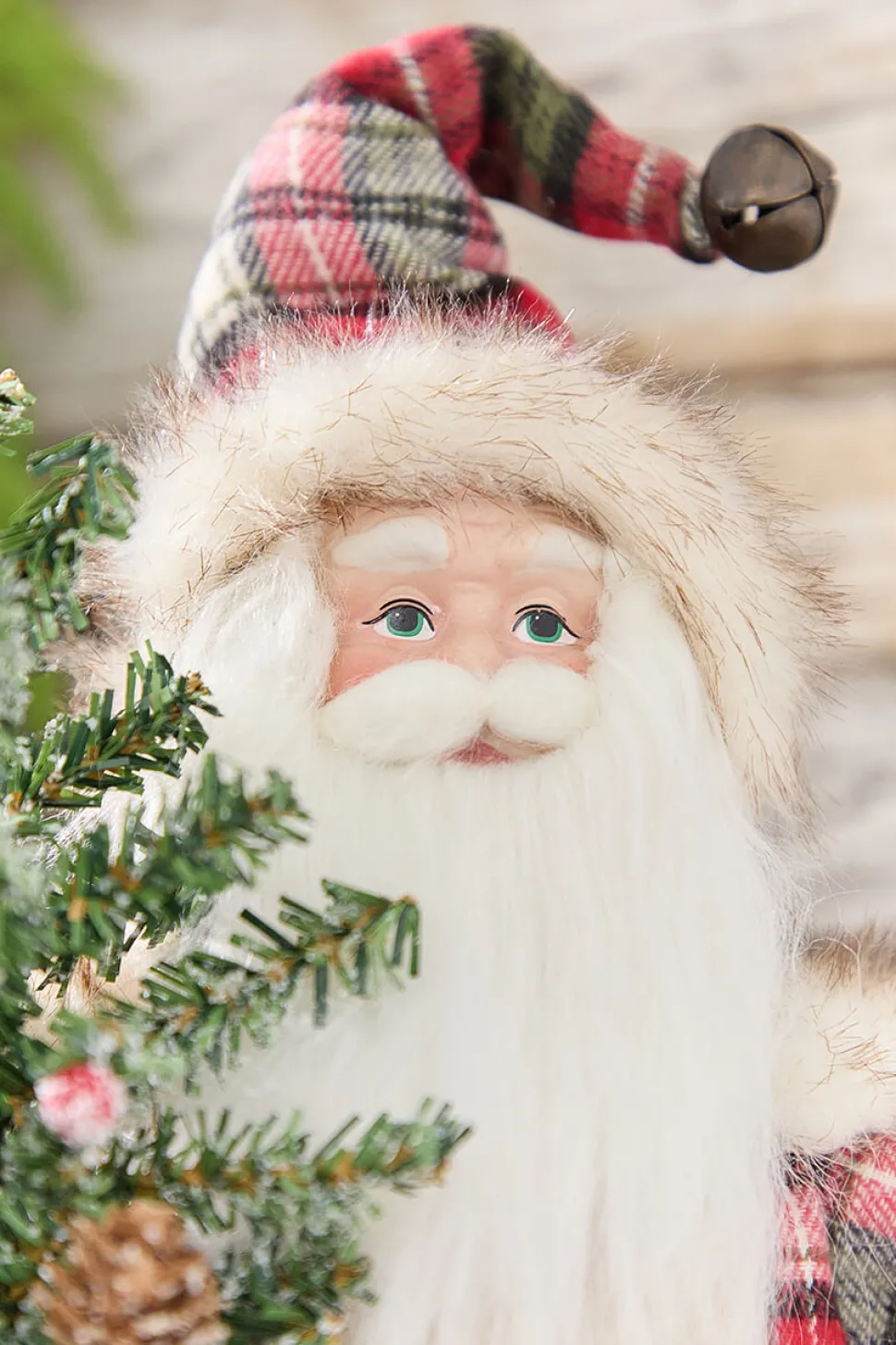 18” Plaid Santa with Tree & Bells Figure