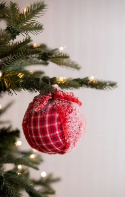 4” Plaid Wool Ball Christmas Ornaments