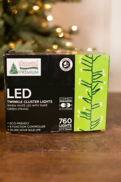 25' Platinum Elite Cluster Lights - 760L Warm White (Green Cord)