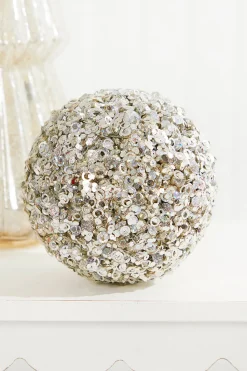 4.5" Platinum Glamour Sequin Ball Ornament