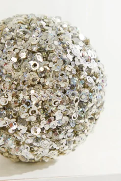 4.5" Platinum Glamour Sequin Ball Ornament