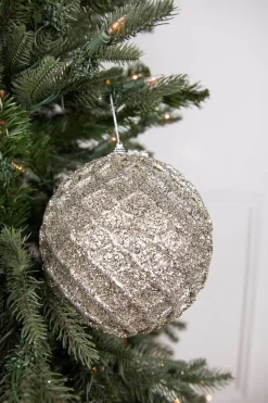 6” Platinum Glittered Net Ball Ornament