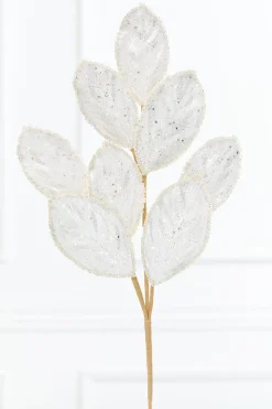 27" Platinum Glitter Leaf Spray
