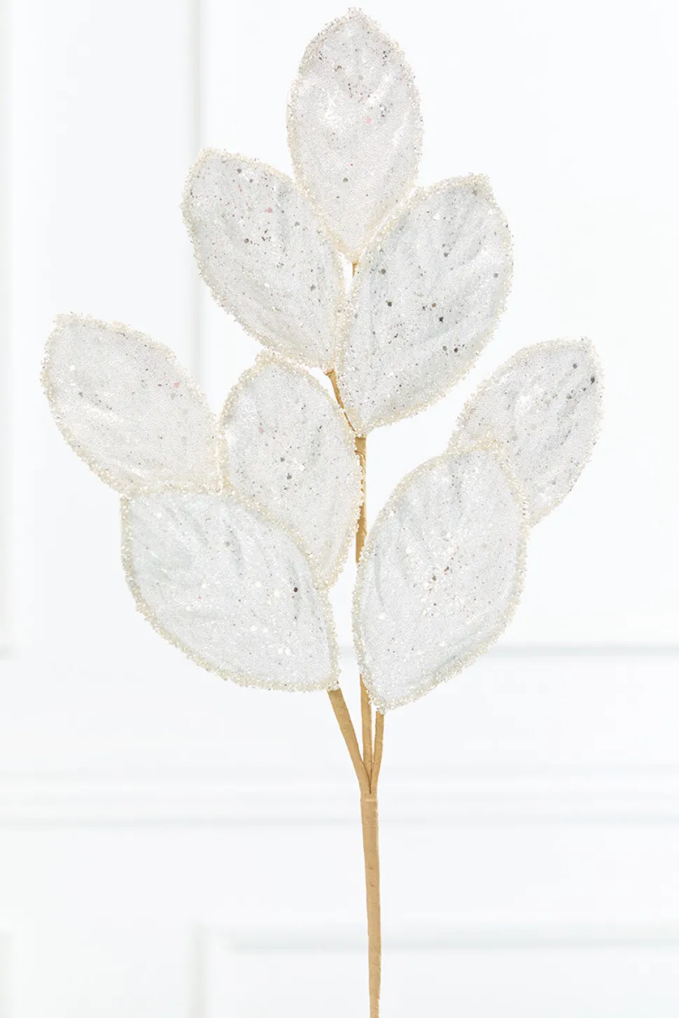 27" Platinum Glitter Leaf Spray