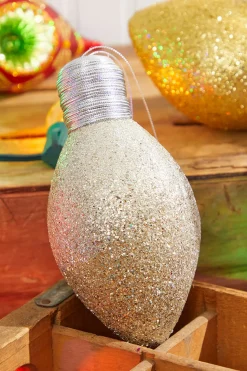 7" Platinum Glitter Light Bulb Ornament