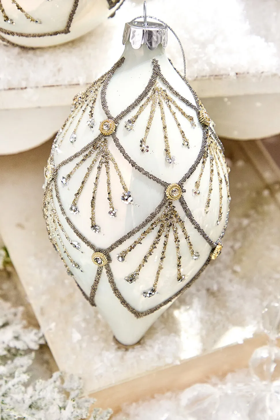 4" - 6" Platinum & Gold Glitter Glass Ornament