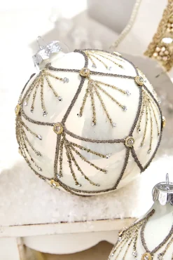 4" - 6" Platinum & Gold Glitter Glass Ornament