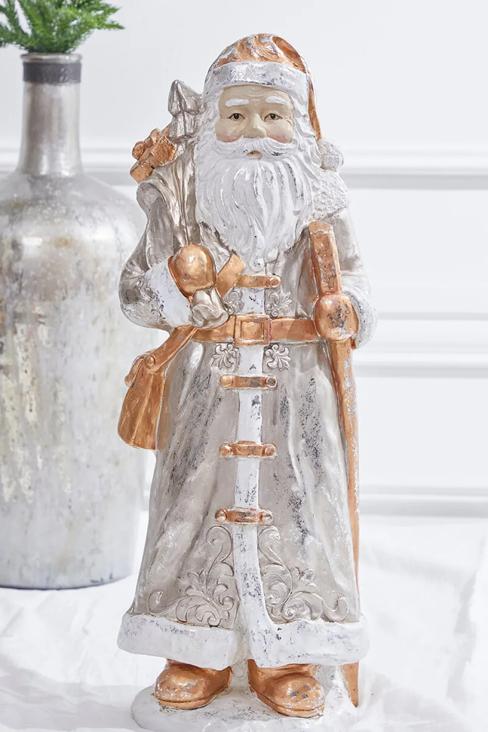 19.75” Platinum Gold Santa with Bag