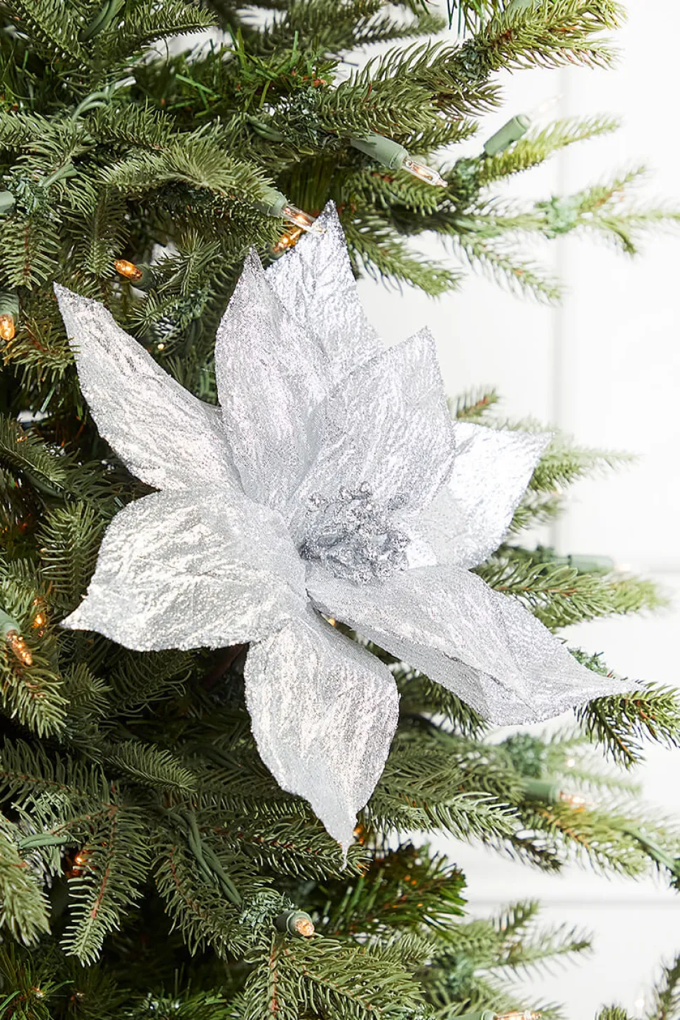 19" Platinum Metallic Poinsettia Stem