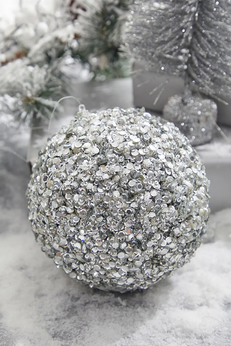 5” Platinum Sequins & Jewels Ball Ornament