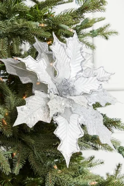 21" Platinum Velvet Sheer Sequin Poinsettia
