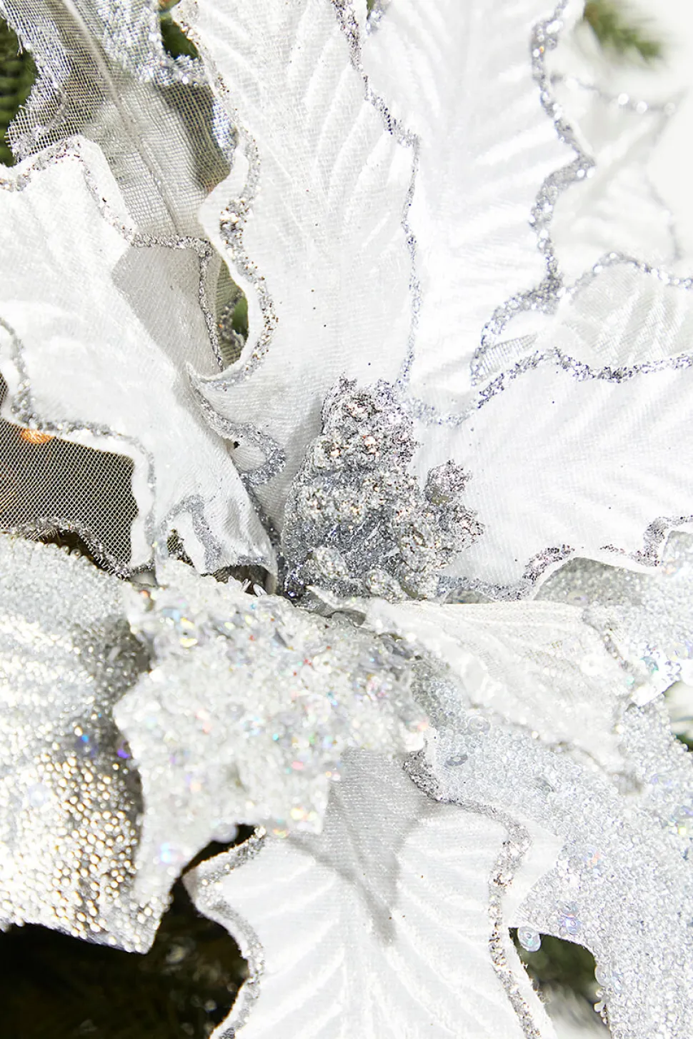 21" Platinum Velvet Sheer Sequin Poinsettia