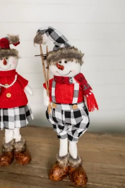25” Plush Snowman Figurine with Buffalo Check Pants
