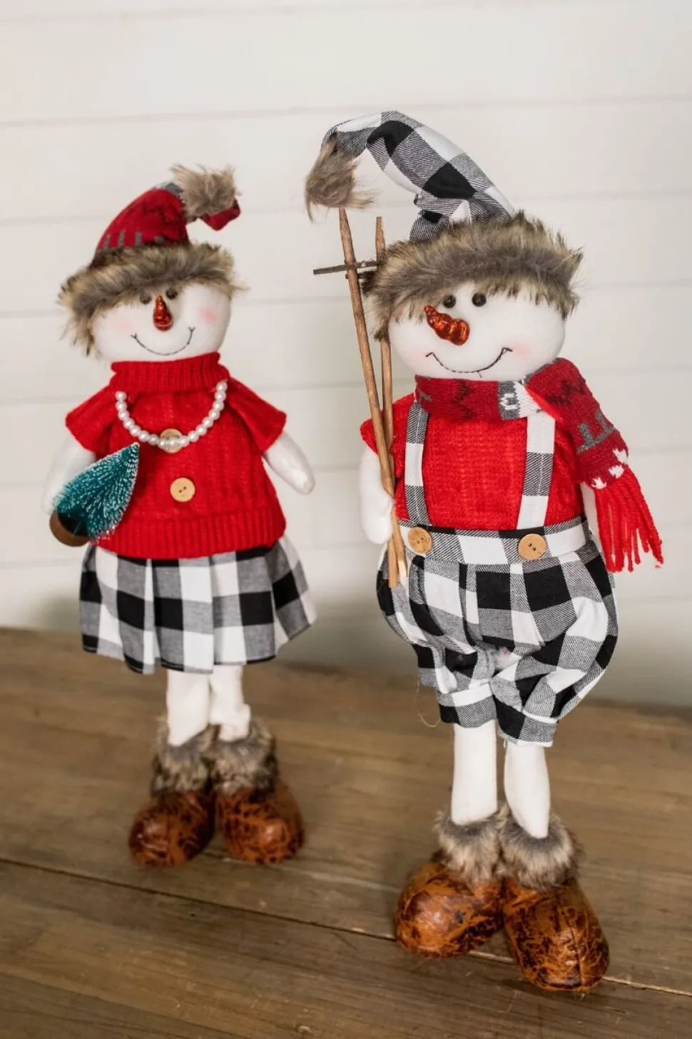 25” Plush Snowman Figurine with Buffalo Check Pants