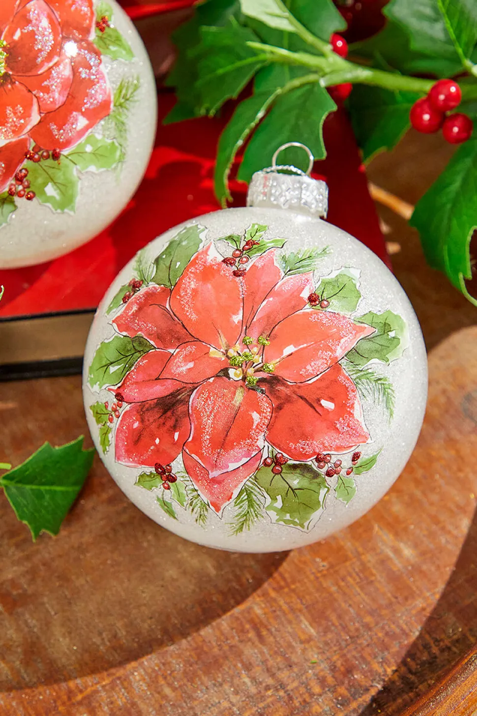4" Poinsettia Ball Ornament