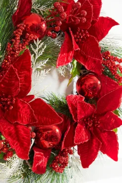 22” Poinsettia With Pine Wreath