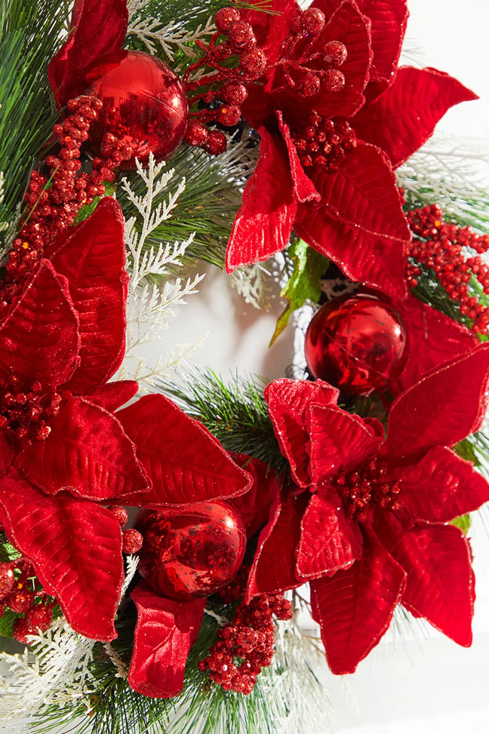 22” Poinsettia With Pine Wreath
