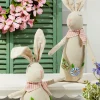 12" Polyester Bunny With Flowers - Set of 2