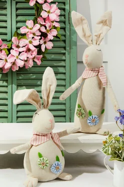 12" Polyester Bunny With Flowers - Set of 2