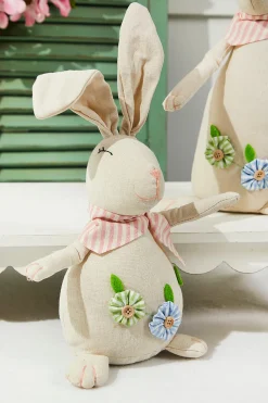 12" Polyester Bunny With Flowers - Set of 2