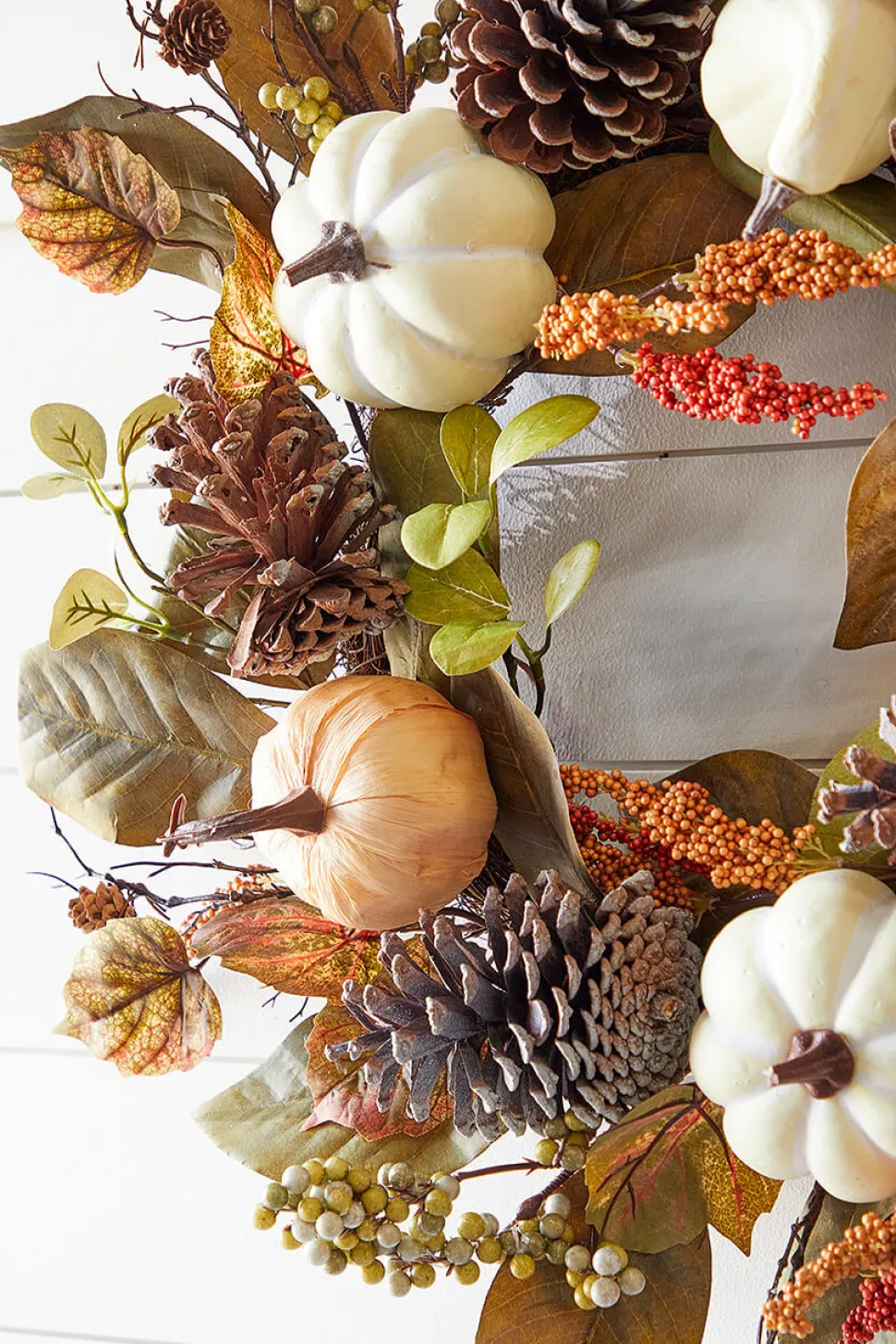 24" Pumpkin Leaves Berry Wreath