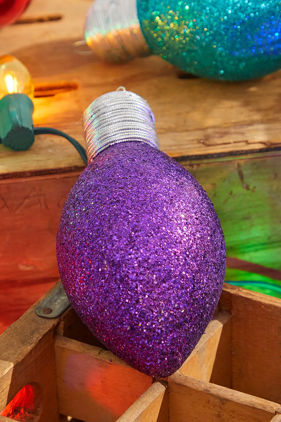 7" Purple Glitter Light Bulb Ornament