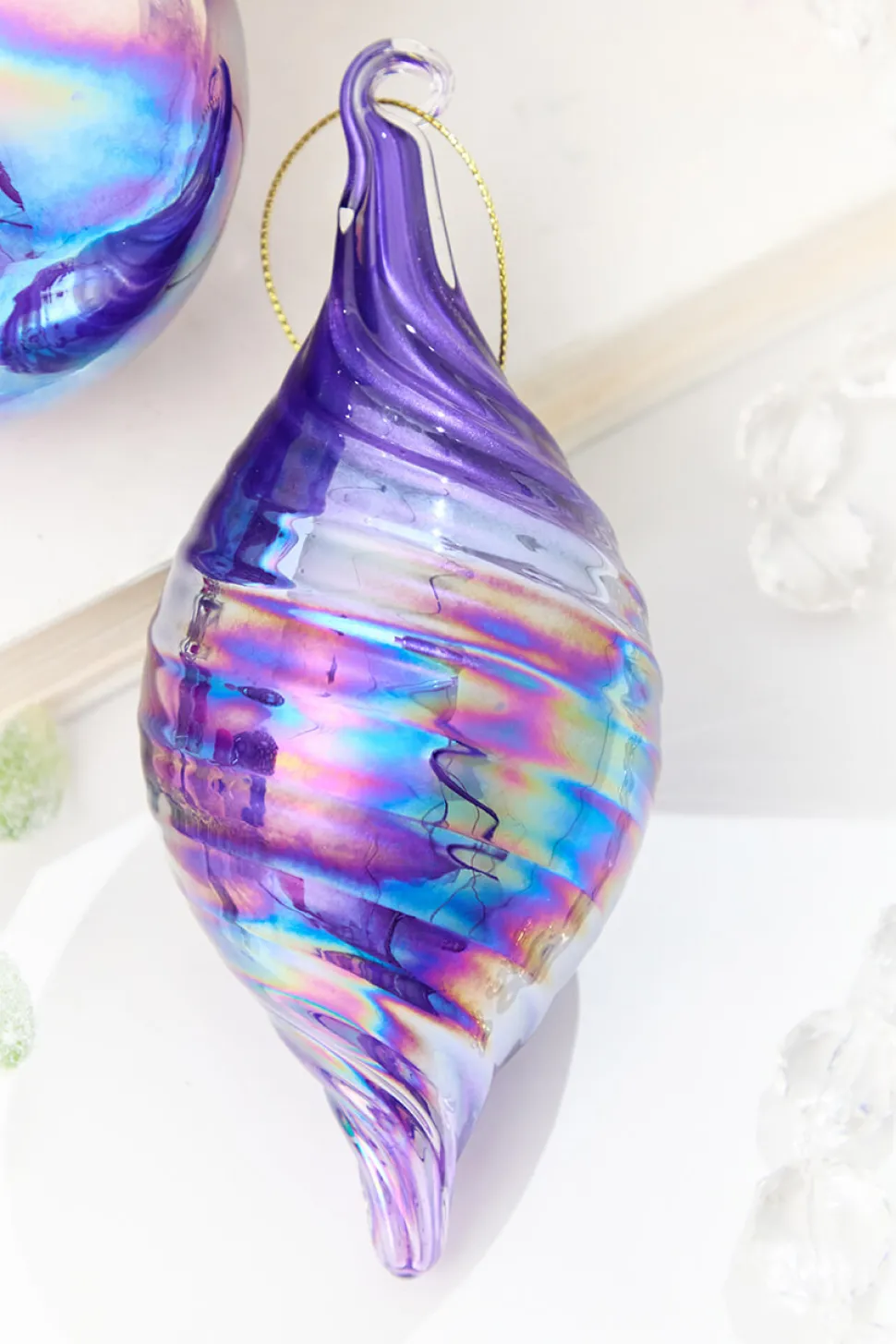 4" - 6" Purple Iridescent Blown Glass Ornament