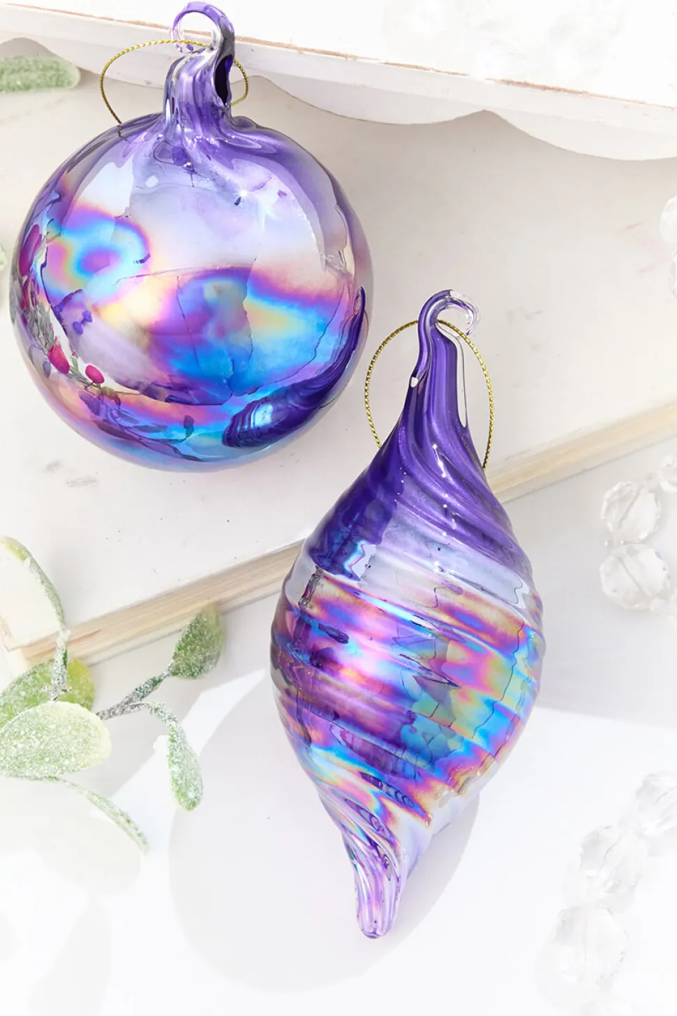 4" - 6" Purple Iridescent Blown Glass Ornament