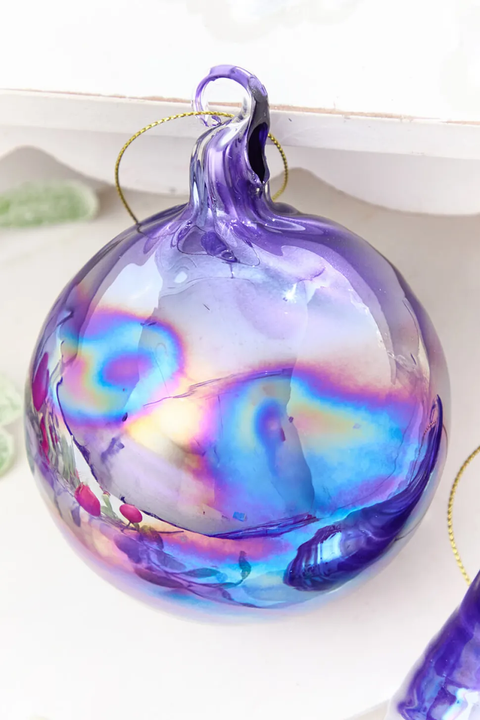 4" - 6" Purple Iridescent Blown Glass Ornament
