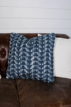 18" Recycled Polyester, Blue And Ivory Pattern Pillow with Polyester Fill