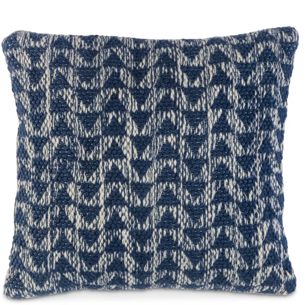 18" Recycled Polyester, Blue And Ivory Pattern Pillow with Polyester Fill