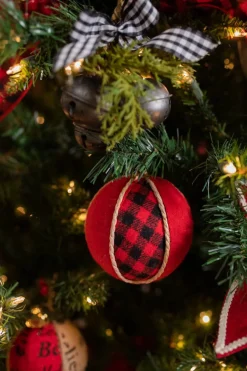 4” Red and Black Buffalo Check Ball Christmas Ornaments