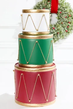 Red and Green Drum Container - Set of 3