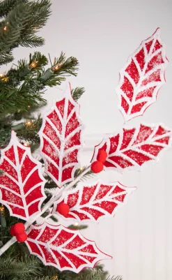 24” Red and White Leaf Stem with Red Berries
